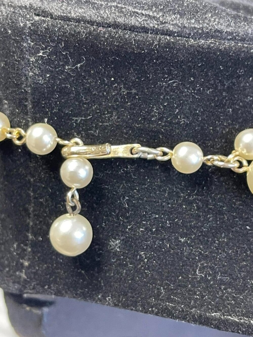 Vintage Gold and Faux Pearl 3 Strand Necklace - Picture 4 of 7